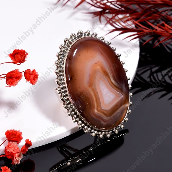 Botswana Agate Ring*Natural Gemstone Ring*925 Ste… - image 1