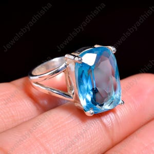 Blue Topaz Ring-925 Sterling Silver Ring-Art Deco Statement Ring-Handmade ring-Blue Topaz-Gift for her- December Birthstone-Gemstone ring