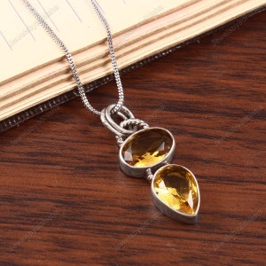 Natural Citrine Necklace,925 Sterling Silver Pendant, Women&#39;s Locket, Necklace, Handmade Necklace ,FREE CHAIN, Gift,  art deco necklace