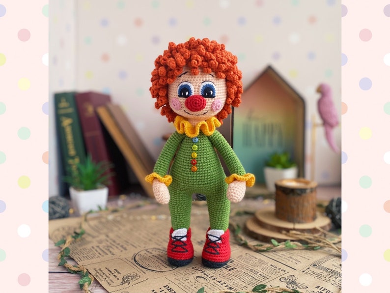 Clown de poupée au crochet. TUTORIEL poupée Clown en anglais en PDF. Clown amigurumi. image 5