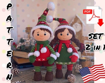 MOTIF Gnome de Noël pour fille et garçon au crochet. Poupée amigurumi. TUTORIEL Poupée de Noël en anglais au format PDF. Poupée de bricolage. Décoration de Noël.