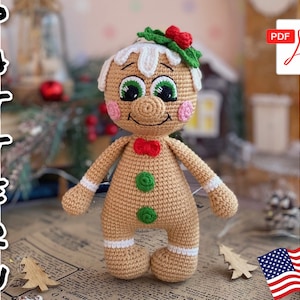 PATTERN doll gingerbread man crochet toy. Gingerbread man amigurumi. TUTORIAL gingerbread man in English in PDF. Christmas ornament.