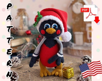 Crochet Pattern Doll Bullfinch. Amigurumi pattern bird. TUTORIAL Bullfinch in English, in PDF.  Christmas Pattern. DIY bird Bullfinch.