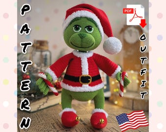 Crochet Pattern Santas outfit for the doll Christmas Thief. TUTORIAL Christmas outfit on English in PDF. Christmas pattern.