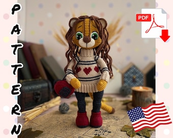 Patron de poupée tigre au crochet. Amigurumi motif Tigre. TUTORIEL Tigre en anglais, en PDF. Modèle d'animaux.