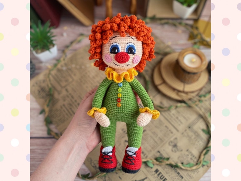 Clown de poupée au crochet. TUTORIEL poupée Clown en anglais en PDF. Clown amigurumi. image 6