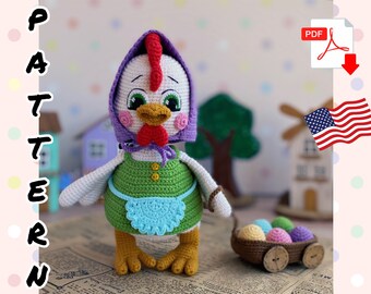 Crochet Pattern doll Easter Chicken and eggs. Amigurumi bird. TUTORIAL chicken in English, in PDF.  Amigurumi Chicken. Easter pattern, decor
