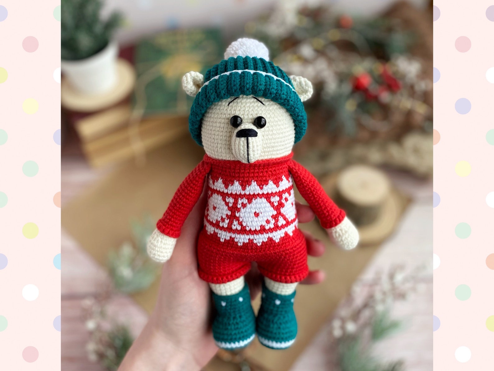 Crochet Pattern Doll Christmas Polar Bear. Amigurumi Pattern Polar Bear ...