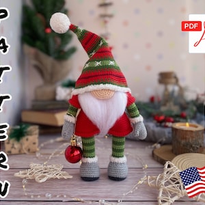 Virkmönster docka jultomte. Amigurumi mönster tomte. HANDLEDNING docktomte på engelska, i PDF. Julmönster.