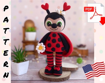 Crochet pattern Doll Ladybug. Tutorial Ladybug in English in PDF. Amigurumi Ladybug. Insect patterns.