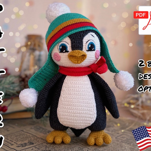 Poupée au crochet, adorable pingouin. TUTORIEL poupée pingouin en anglais en PDF. Oiseau pingouin Amigurumi. Motif de Noël. Pingouin DIY.