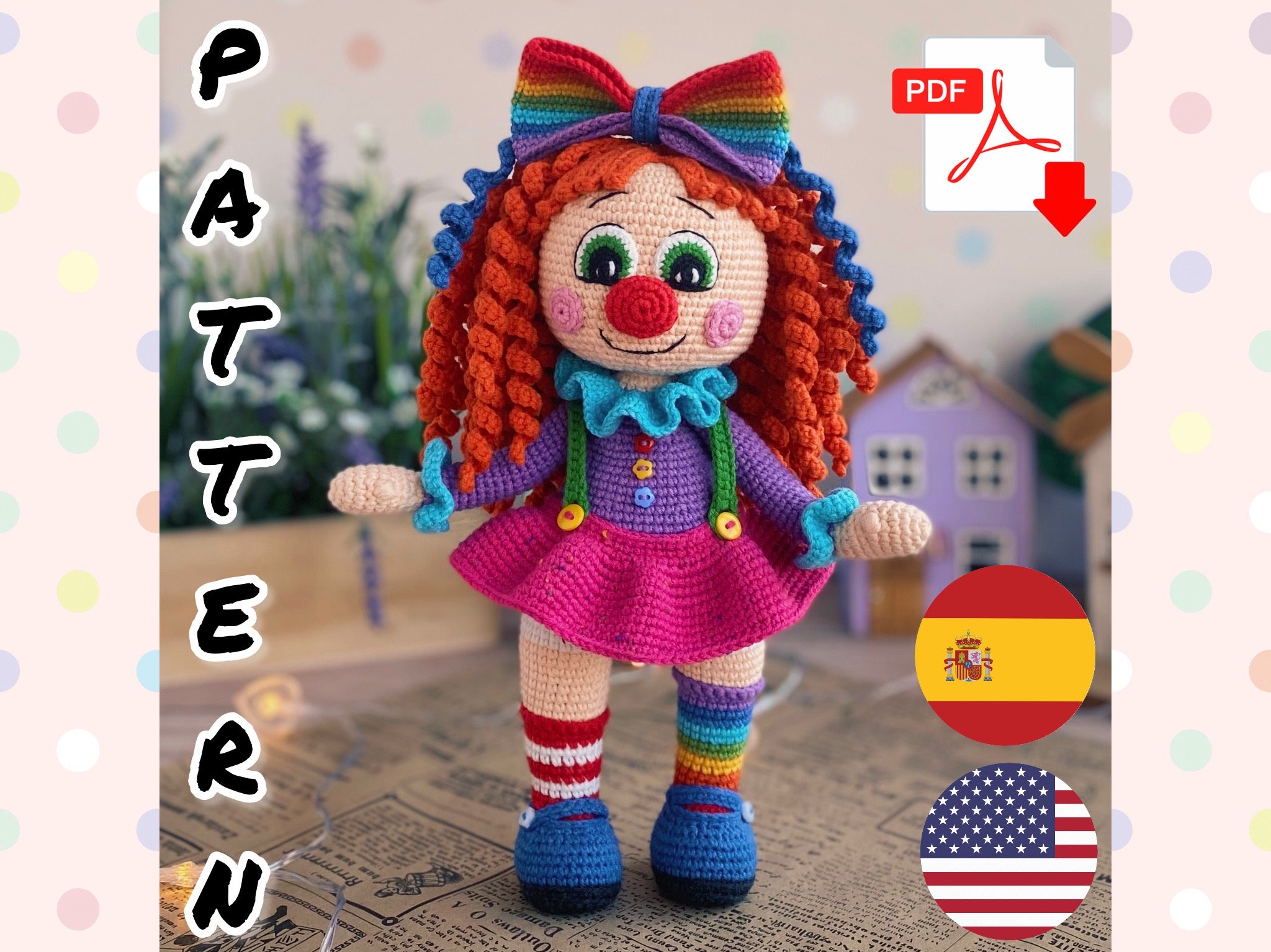 37 Clown Crochet Patterns to Add Color, Character, and Circus Charm 21 Crochet Pattern Doll cute Clown girl. Amigurumi Clown.