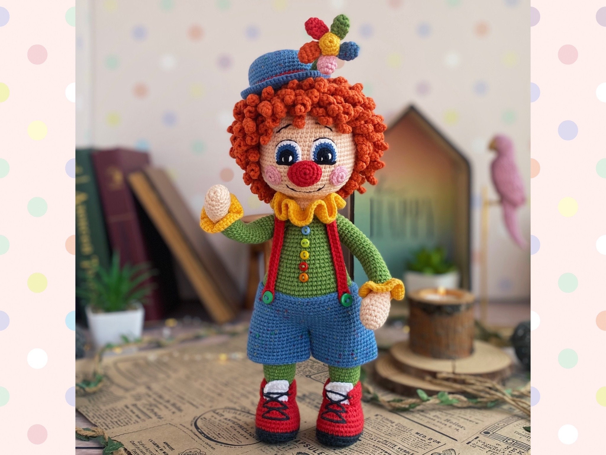 Crochet Yarn Clown with button eyes and outfit - Homemade 15