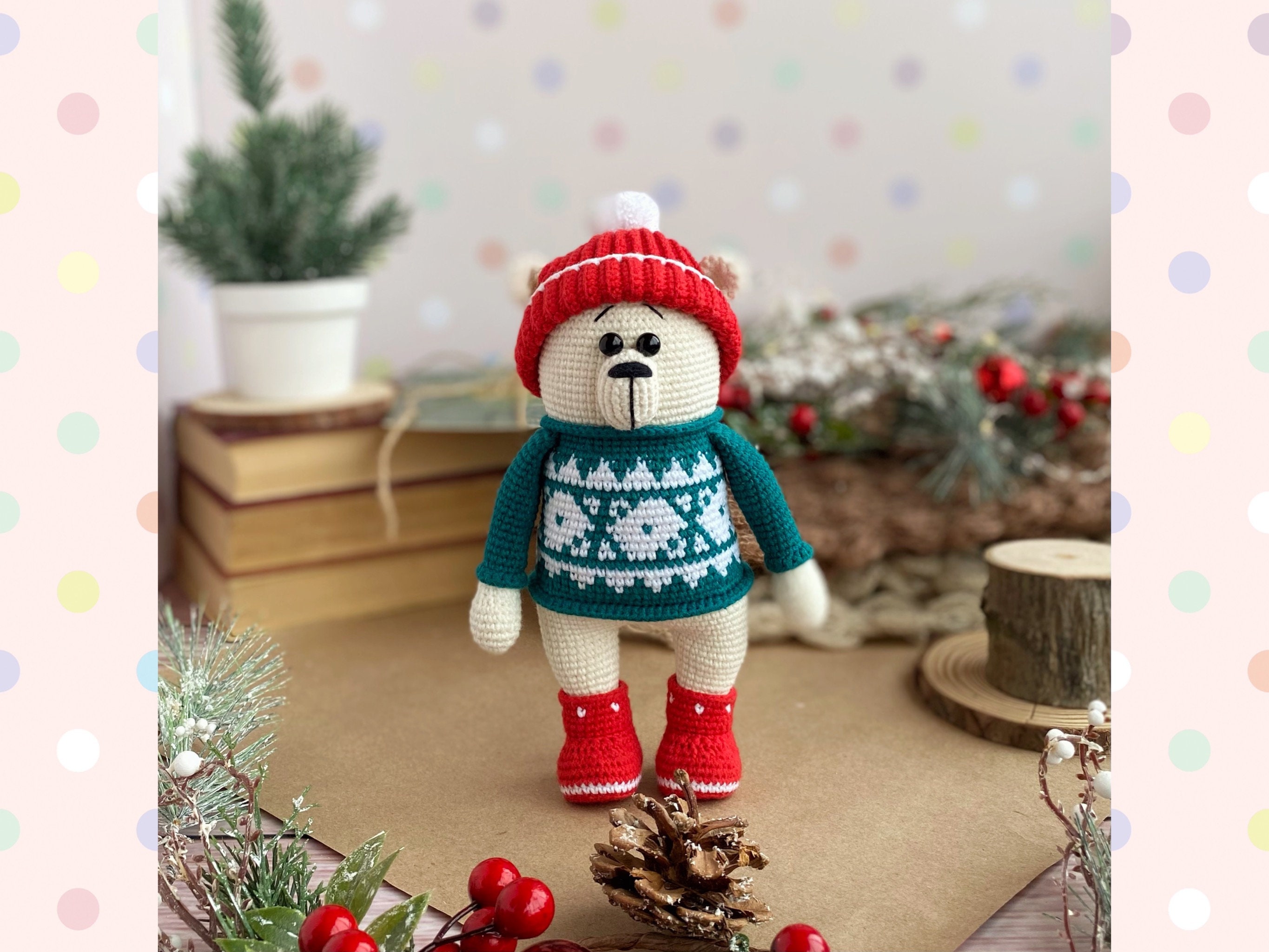 Crochet Pattern Doll Christmas Polar Bear. Amigurumi Pattern Polar Bear ...