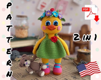 Crochet Pattern Doll Chicken and Teddy bear. TUTORIAL Chicken in English in PDF. Amigurumi Chicken. TUTORIAL Teddy bear. Amigurumi bear.