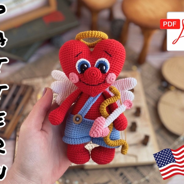 Crochet pattern Doll Funny HEART. Tutorial Cupid's Heart in English in PDF. Amigurumi HEART. Doll Patterns. Doll for Valentine's Day.