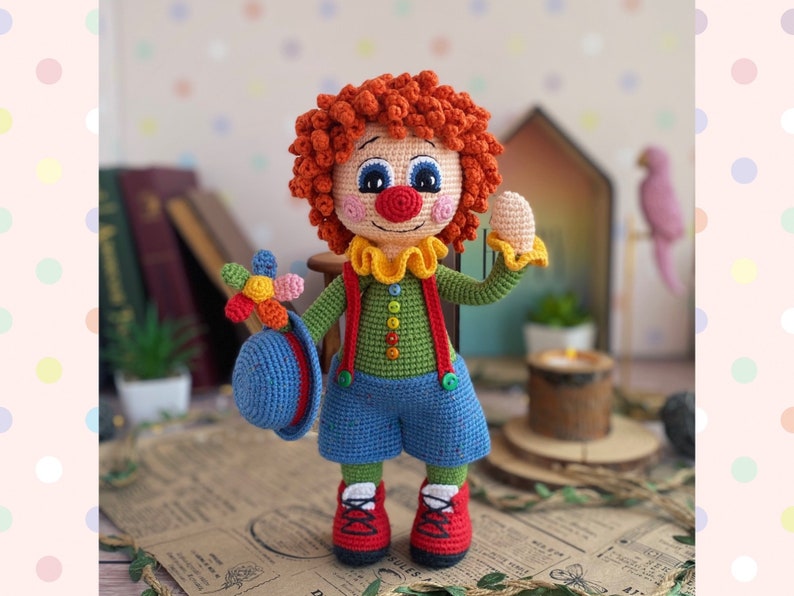 Clown de poupée au crochet. TUTORIEL poupée Clown en anglais en PDF. Clown amigurumi. image 3