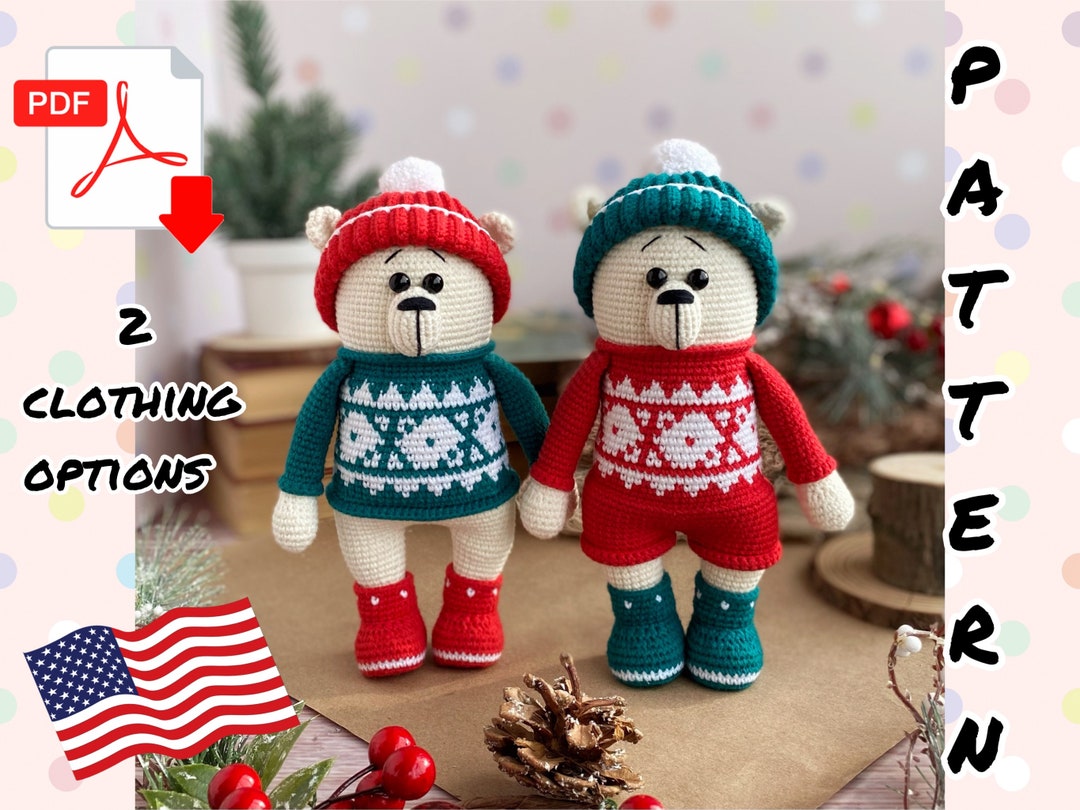 Crochet Pattern Doll Christmas Polar Bear. Amigurumi Pattern Polar Bear ...