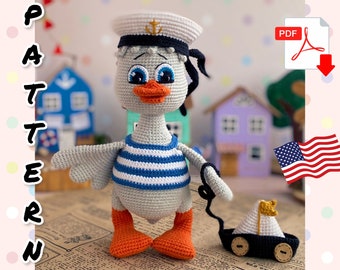 Crochet Pattern Doll Goose Sailor. Amigurumi pattern bird. TUTORIAL Goose in English, in PDF.  Amigurumi Goose.