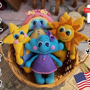 Crochet pattern doll sun cloud star rainbow. TUTORIAL sun star cloud rainbow in English in PDF. Amigurumi toys pattern. Baby shower gift.