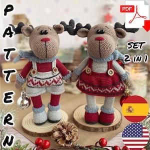 Crochet Pattern Doll Christmas Reindeer. Amigurumi pattern Christmas Reindeer. TUTORIAL Doll Christmas Reindeer in English, Spanish in PDF.