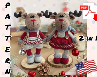 Häkelanleitung Puppe Weihnachten Rentier. Amigurumi Muster Weihnachten Rentier. TUTORIAL Puppe Weihnachten Rentier auf Englisch, als PDF.