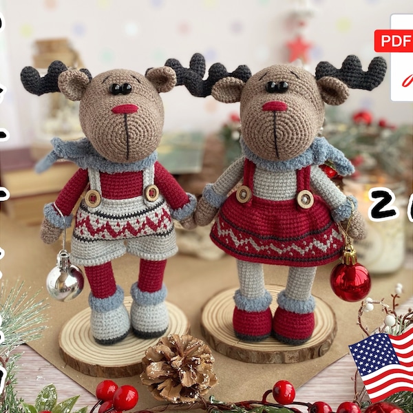 Crochet Pattern Doll Christmas Reindeer. Amigurumi pattern Christmas Reindeer. TUTORIAL Doll Christmas Reindeer in English, in PDF.