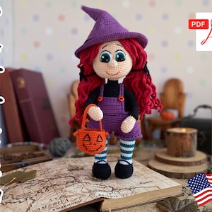 Crochet Pattern Doll Witch. TUTORIAL doll in English in PDF. Amigurumi Doll. Halloween Pattern.