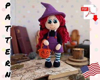 Crochet Pattern Doll Witch. TUTORIAL doll in English in PDF. Amigurumi Doll. Halloween Pattern.
