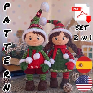 PATTERN Doll Christmas gnome Girl and Boy crochet toy. Amigurumi doll. TUTORIAL Christmas doll in English, Spanish in PDF. Christmas decor.