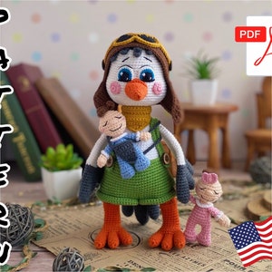 Crochet Pattern Doll Stork Pilot and baby. TUTORIAL Stork and Baby in English in PDF. Amigurumi bird.  Amigurumi baby doll.