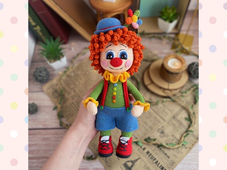 Clown de poupée au crochet. TUTORIEL poupée Clown en anglais en PDF. Clown amigurumi. image 4