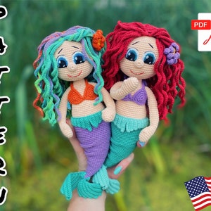 Cute mermaid doll crochet toy pattern. TUTORIAL mermaid doll in English in PDF format. Mermaid doll Amigurumi. DIY mermaid.