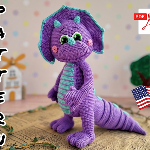 Crochet Pattern Doll Cute Dinosaur. TUTORIAL Dinosaur in English in PDF. Amigurumi Dinosaur. DIY Dinosaur toy.