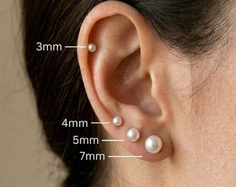 16G/18G/20G Titanium Pearl Earring Studs, Internally Threaded Flat Back Earrings, Minimalist Style, 3mm-11mm Pearl, Mothers Day Gifts