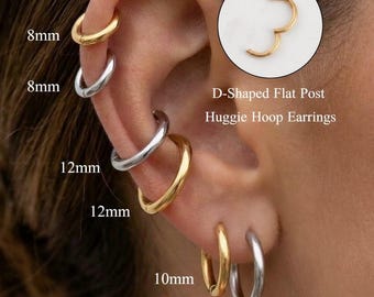 G23 Titanium D Shaped Hinged Hoop, Sleeper Earrings, Small Huggie Hoop, Clicker Hoop, Helix, Conch Hoop, Cartilage Hoop, Sensitive Skin