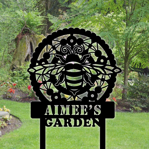 Personalized Honeybee Garden Stakes Decor, Garden Name Sign, Custom Bee Sign With Stakes,Personalized Garden Sign, Bee Decor for Farm Gifts