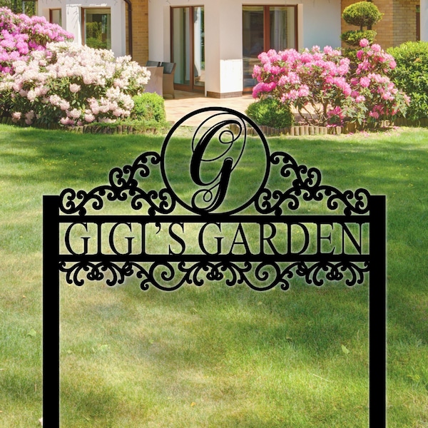 Personalized Garden name Metal Sign with Stakes, Metal family name Sign, Yard Art, Custom flower beds sign, Metal garden art, Farmhouse gift