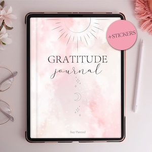 Daily Gratitude Journal Minimalist Digital Stickers Gratitude Planner 5 minute journal for Mental Health Digital Planner Self Care