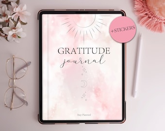 Daily Gratitude Journal Minimalist Digital Stickers Gratitude Planner 5 minute journal for Mental Health Digital Planner Self Care