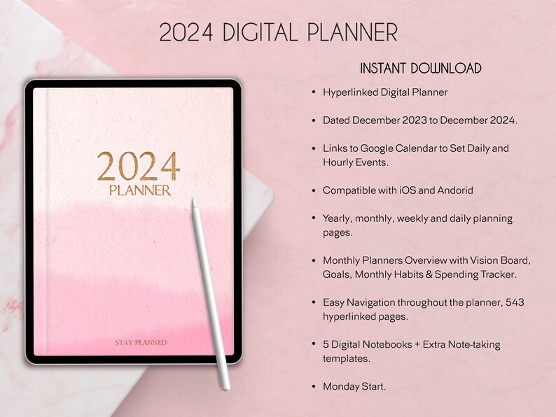 2024 Digital Planner Links to Google Calendar, 2024 Planner iPad