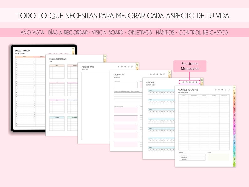 Planificador digital español 2024 con enlaces a Google Calendar para configurar recordatorios, planificador de iPad y tableta, diario de retratos, plantillas minimalistas imagen 5