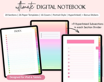 Ultimate Digital Notebook 20 Tabs, Notebook for Students, Hyperlinked Student and College Notes, Bonus Sticker Notes, for iPad & Tablet