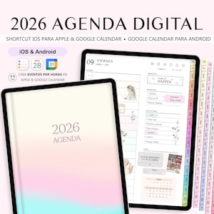 Agenda digital española 2026 para iPad y Android / Enlaces a Apple Calendar y Google Calendar / Agenda GoodNotes