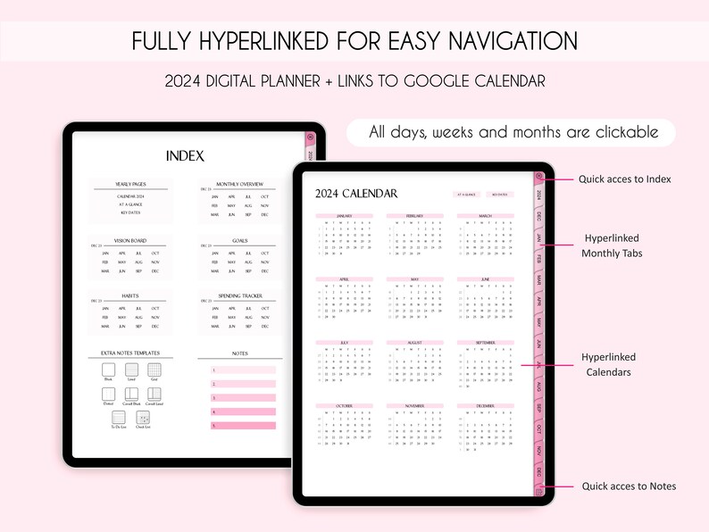 2024 Digital Planner Links to Google Calendar, 2024 Planner iPad