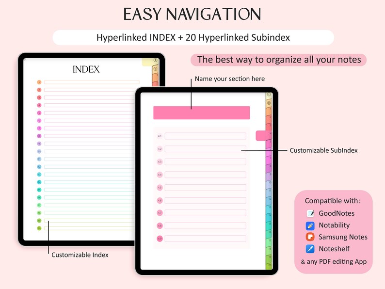 Digital Notebook for iPad & Tablets | 20 Tab Hyperlinked Notebook ...