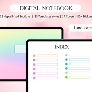Landscape Digital Notebook, Digital Journal, Hyperlinked Sections and Subsections, Student & College | For iPad, Tablet