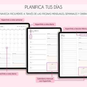 Planificador digital español 2024 con enlaces a Google Calendar para configurar recordatorios, planificador de iPad y tableta, diario de retratos, plantillas minimalistas imagen 4