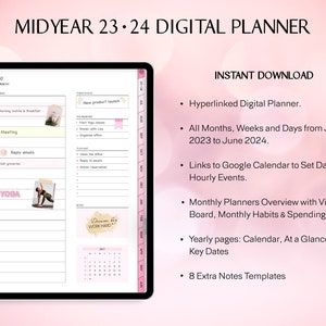 Digital Planner linked to Google Calendar, Set Reminders 2023 2024 Mid Year Planner, Goodnotes Portrait Planner, Google Calendar Links image 10