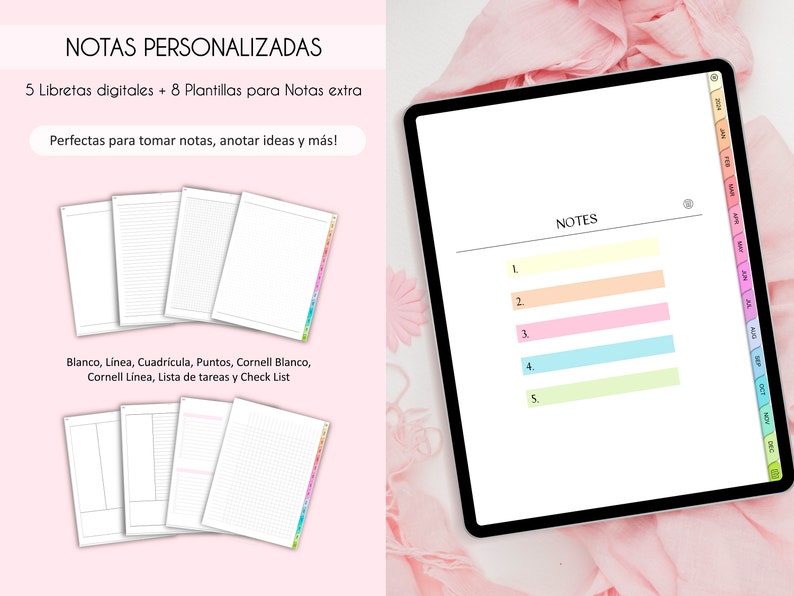 Planificador digital español 2024 con enlaces a Google Calendar para configurar recordatorios, planificador de iPad y tableta, diario de retratos, plantillas minimalistas imagen 8